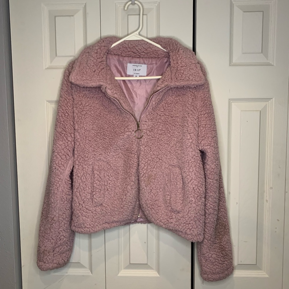 Rose pink fluffy zip up.